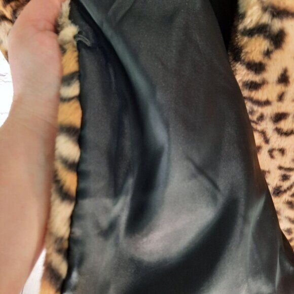 Inc Faux Fur Long Vest Women's Animal Print Leopard Tan Black - Picture 10 of 12